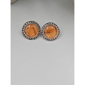 Vintage Silvertone Burnt Orange Stud Statement Post Back‎ Earrings